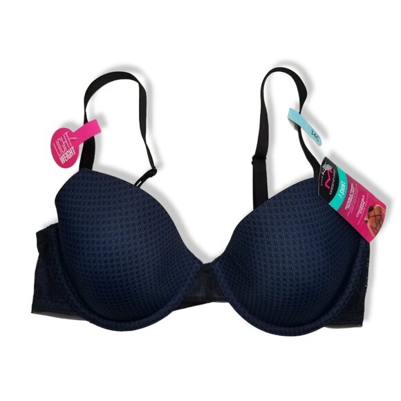Maidenform 34C Devotion Demi Bra Navy Black Lightly Lined Underwire Convertible - Picture 4 of 7